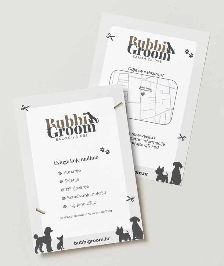Letak za salon za pse Bubbi Groom - grafički dizajn promotivnog materijala